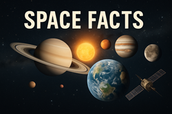 Outer space illustration linking to Space Facts on FanaticalFacts.com featuring planets, stars, and galaxies