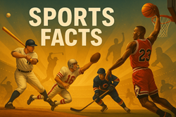 Dynamic sports-themed graphic linking to Sports Facts on FanaticalFacts.com with icons of athletes, balls, and equipment