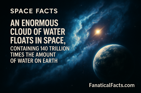 Space Facts – A digital illustration showing a massive water cloud floating in space, containing 140 trillion times more water than Earth.