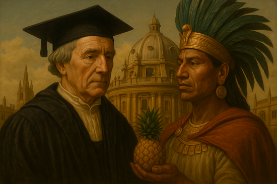 Photorealistic History Facts image comparing Oxford University and the Aztec Empire origins