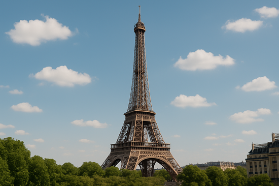Eiffel Tower on a sunny day in Paris expanding upward due to summer heat – thermal expansion science fact