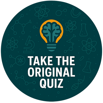 Circular graphic with brain-shaped light bulb icon and the words "Take the Original Quiz" promoting interactive knowledge quizzes on FanaticalFacts.com.