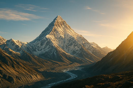 Mount Everest at sunset rising above the Himalayas – World Facts image