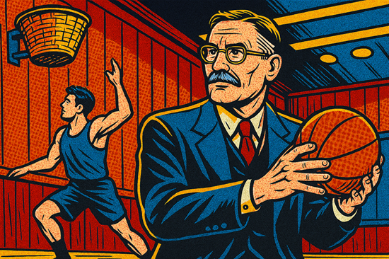 Basketball invented – retro comic book style