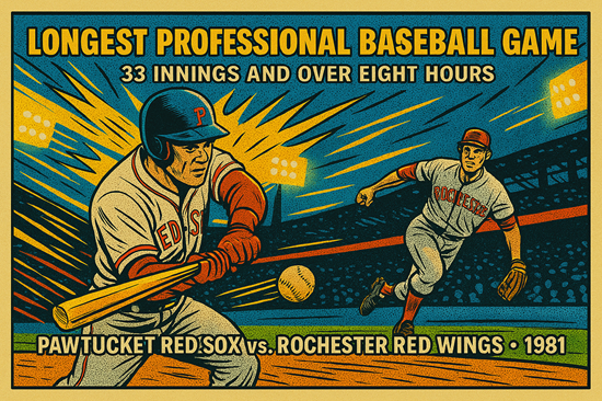 Longest baseball game – retro comic book style