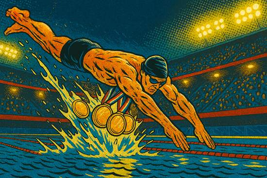 Most Olympic gold medals – retro comic book style